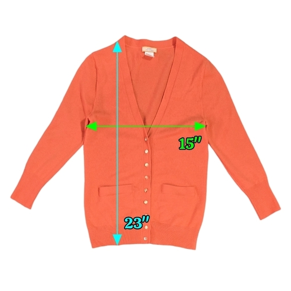 J. Crew 100% Cashmere Italian Yarn Orange Pink Coral Salmon 3/4 Sleeve Cardigan - Picture 3 of 7
